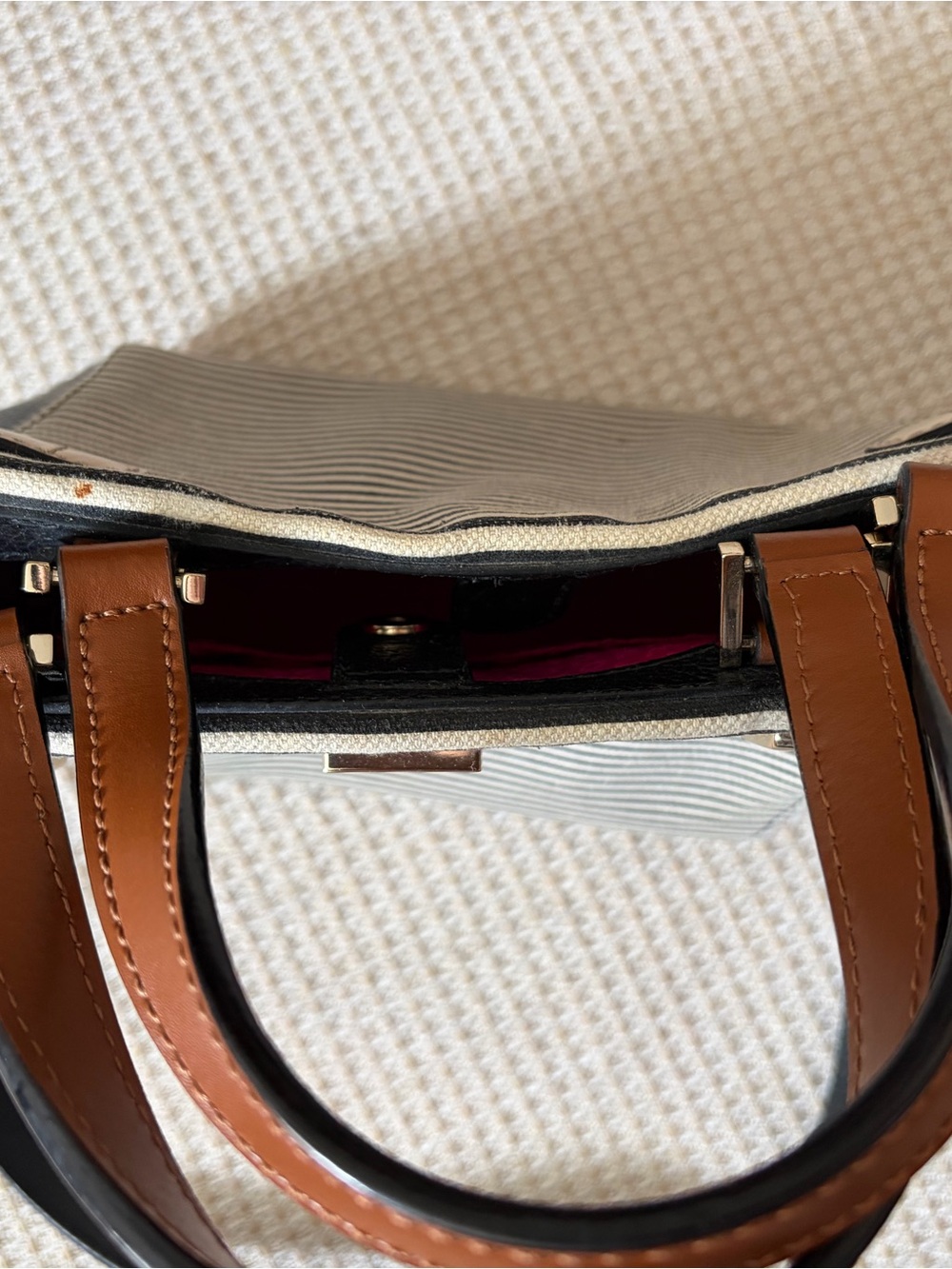Kate Spade New York Houston Street Fabric Leo Satchel Striped Crossbody - Picture 7 of 15